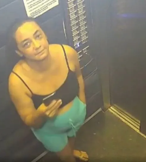 Imagens de câmeras de segurança capturaram o momento em que ela entrou no elevador