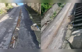Cratera após obra da Águas do Rio causa transtornos a moradores de Santa Catarina, em São Gonçalo