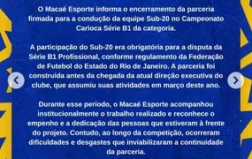 Jogadores do sub-20 do Macaé entram em campo sem almoço e clube anuncia suspensão da base