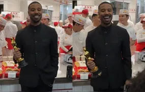 Michael B. Jordan comemora Oscar em rede de fast-food