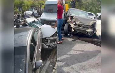 Vídeo : Acidente na RJ-106 destrói mais de 10 veículos de passeio