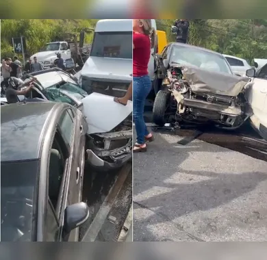 Vídeo : Acidente na RJ-106 destrói mais de 10 veículos de passeio