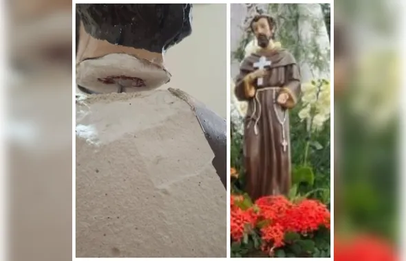 Imagem de São Francisco de Assis é depredada dentro do Santuário de Jesus Crucificado em Porto das Caixas