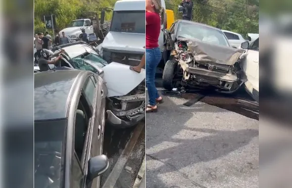 Vídeo : Acidente na RJ-106 destrói mais de 10 veículos de passeio