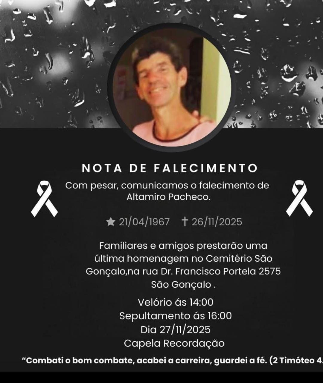 Repórter fotográfico Altamiro Pacheco é sepultado no Cemitério de São Gonçalo