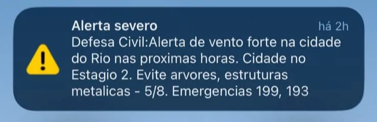 O alerta foi emitido no fim da madrugada desta quarta-feira (5)