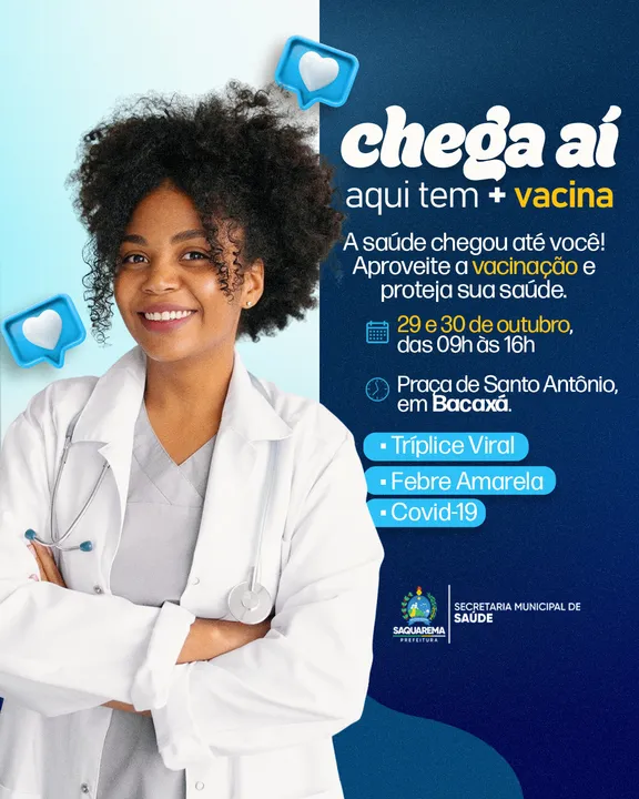 Durante os dois dias, estarão disponíveis vacinas contra a tríplice viral, a febre amarela e a Covid-19