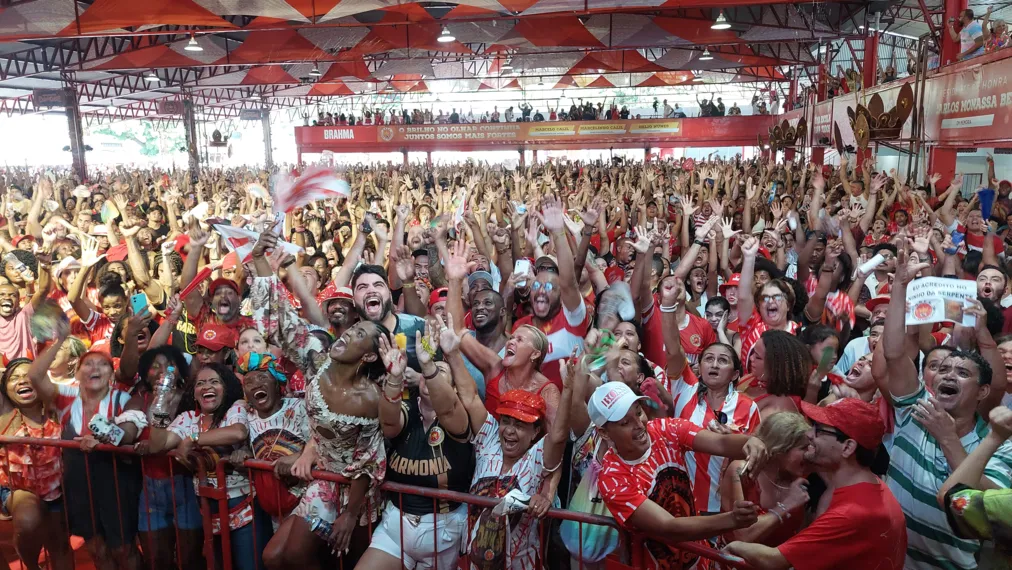 Foliões comemoram vitória na quadra da Viradouro, em Niterói; confira imagens