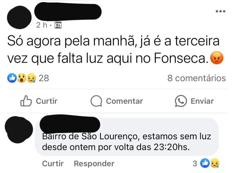 Moradores enfrentam constantes quedas de energia em SG e Niterói