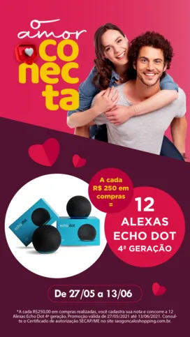 O São Gonçalo Shopping irá sortear 12 Alexa Echo Dot 4ª Geração