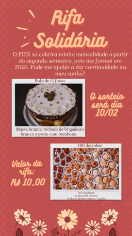 Cartaz da Rifa feita pela jovem
