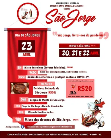 A Capela de São Jorge e Santa Bárbara, localizada no Barreto, preparou celebrações para o Dia de São Jorge