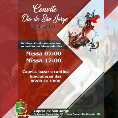 A Capela de São Jorge, no Lindo Parque, preparou celebrações para o Dia de São Jorge