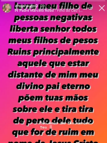 A mãe de Bil postou oração pedindo proteção ao filho