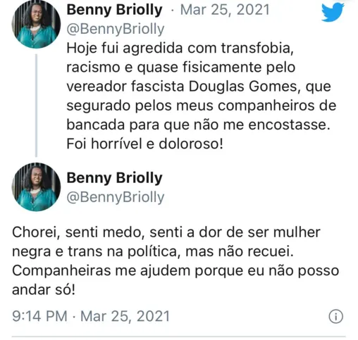 Publicação da vereadora no Twitter