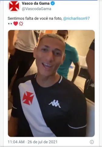 Imagem ilustrativa da imagem Jogadores da Seleção Olímpica aparecem com camisa do Vasco e clube brinca: 'SeleVasco'