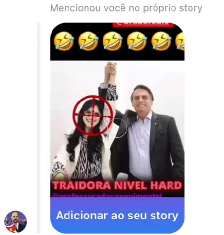 Deputado postou foto com desenho de mira na cabeça da parlamentar