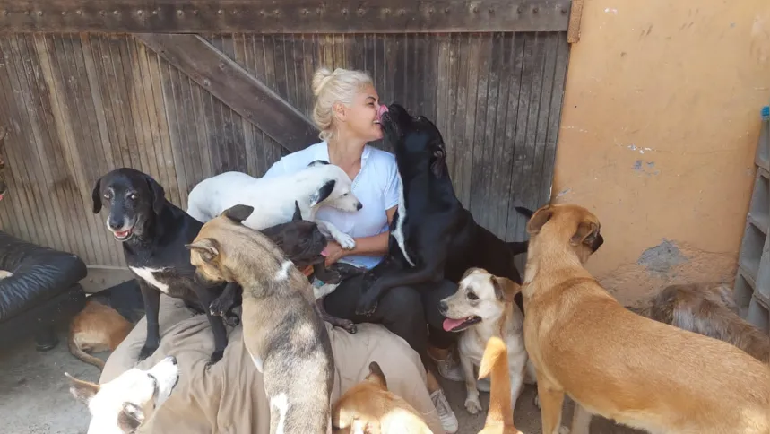 Ozana Garcia se dedica integralmente aos 28 cães e dois gatos do abrigo