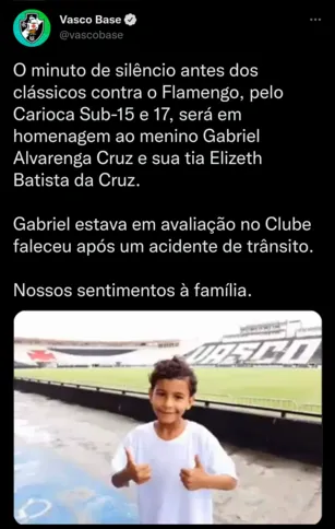 O clube também publicou uma mensagem no Twitter