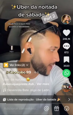 Vídeo do motorista de aplicativo que alcançou a marca de 2,3 milhões de visualizações e 246 mil curtidas.