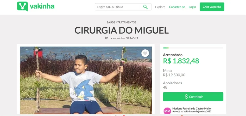 Miguel aguarda cirurgia e mãe lança campanha para custear procedimento