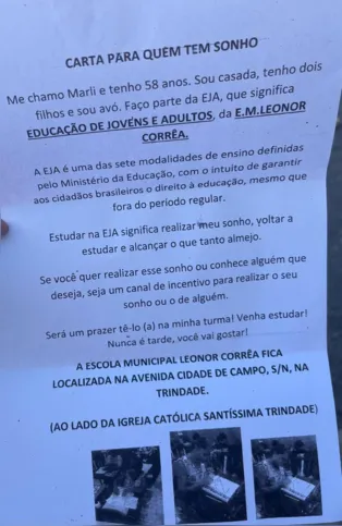 A carta foi escrita e é distribuída pela própria Marli