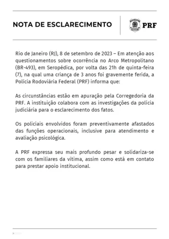 Imagem ilustrativa da imagem Criança de 3 anos é baleada dentro de carro no Arco Metropolitano