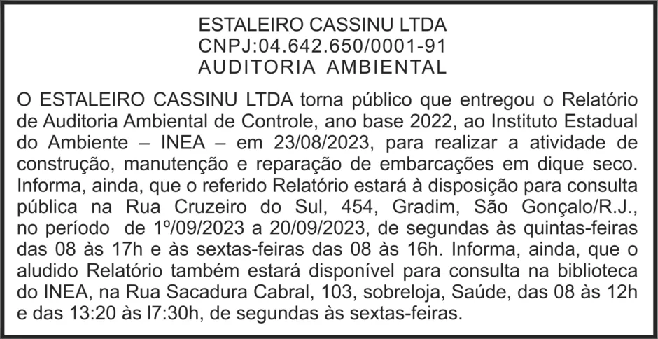 Imagem ilustrativa da imagem ENTREGA DE RELATÓRIO DE AUDITORIA AMBIENTAL AO INEA