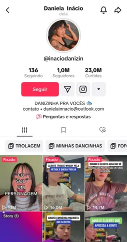 Dani chegou a 1 milhão de seguidores no Tiktok