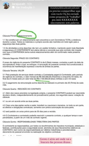 No final do contrato, com prazo de 6 meses de duração, Lara teria recebido R$ 2,1 milhões