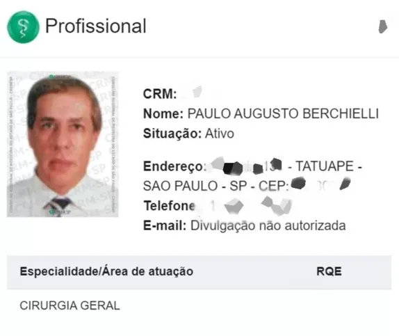 O registro profissional do médico segue ativo no Cremesp