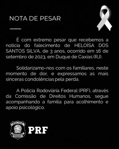 Nota de pesar divulgada pela PRF