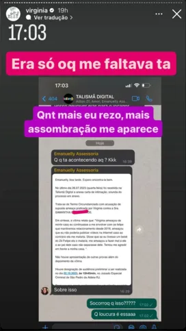 Virginia compartilhou o Termo Circunstanciado nos stories