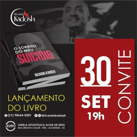 O evento de lançamento do livro "O sorriso do meu suicídio" será no próximo sábado (30), às 19h