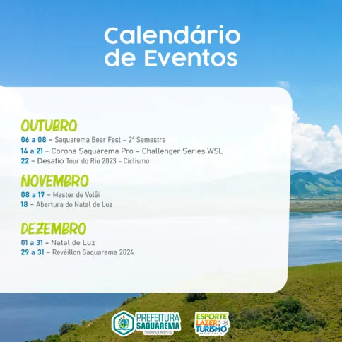 A programação do calendário turístico de Saquarema seguirá para ciência da Câmara de Vereadores