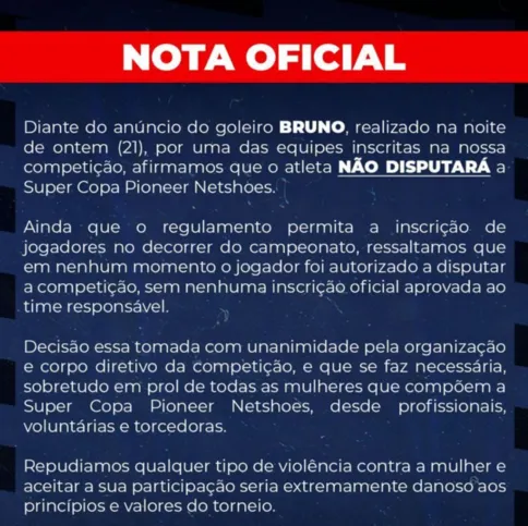 Comunicado oficial dos organizadores da Super Copa Pioneer Netshoes