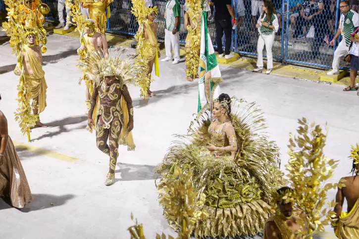 Imagem ilustrativa da imagem Mocidade apresenta cultura do agreste pernambucano e 'abusa' do dourado em desfile