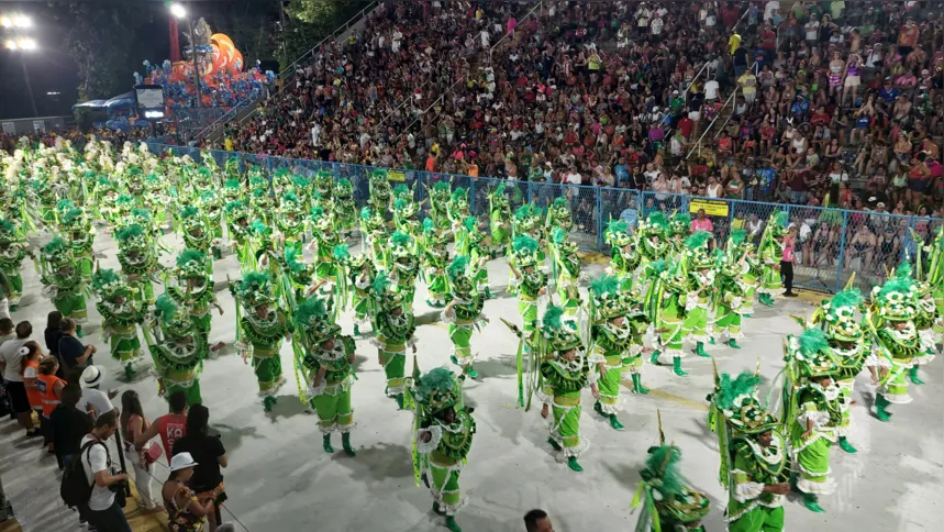 Imagem ilustrativa da imagem Mocidade apresenta cultura do agreste pernambucano e 'abusa' do dourado em desfile