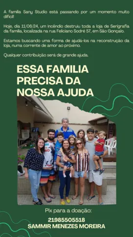 A vaquinha foi feita com o intuito de ajudar a família a reconstruir a loja, que foi tomada pelo fogo