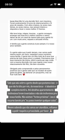 Lucas Lima repostou o mesmo texto de Sandy