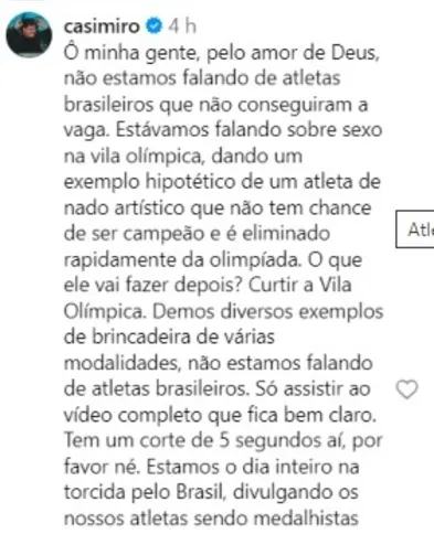 Casimiro respondeu desabafo da atleta: "não estamos sacaneando a modalidade"