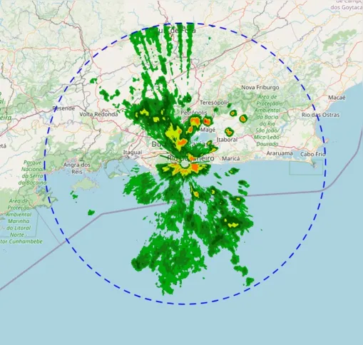 Núcleos de chuva se aproximaram do Maciço da Tijuca e da Baía da Guanabara neste final de semana