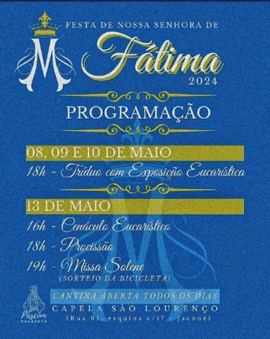 Em Saquarema, a Festa de Nossa Senhora de Fátima acontece na Capela São Lourenço, em Jaconé