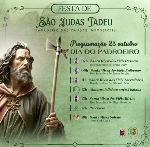 Programação da festa em homenagem a São Judas Tadeu em São Gonçalo