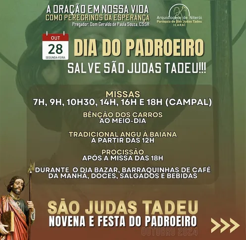 Programação da festa em homenagem a São Judas Tadeu em Niterói