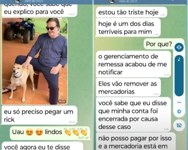 Em uma de troca de mensagens, a diarista recebeu uma foto de Fábio Jr. com um cachorro