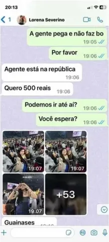 A jovem resolveu enviar uma mensagem para o próprio celular, na esperança de conseguir recuperar as fotos do show