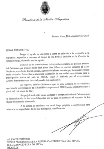 Carta resposta enviada ao governo brasileiro
