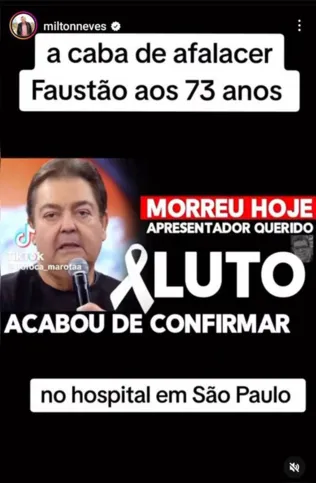 Imagem ilustrativa da imagem Milton Neves pede desculpas após post anunciando morte de Faustão