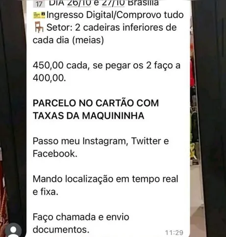 Além de vender ingressos falsos, o investigado fazia uso de documentos falsificados para dificultar o rastreamento.